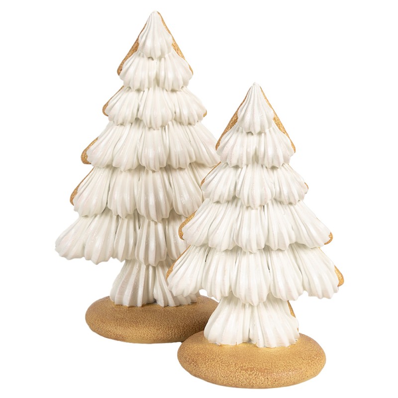 Clayre & Eef Kerstdecoratie Kerstbomen 13x10x21 cm Beige Kunststof