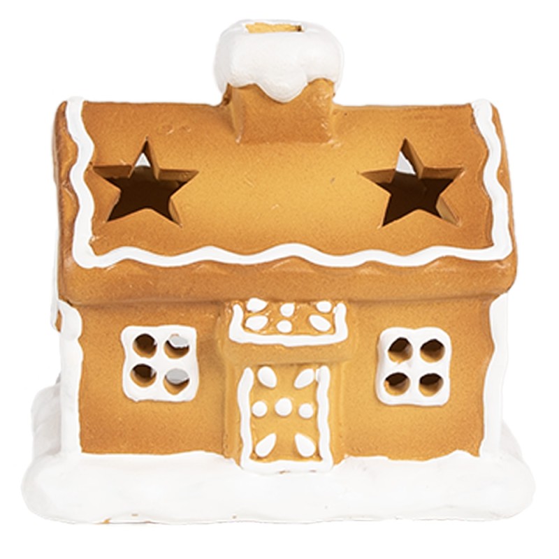 Clayre & Eef Tealight Holder Gingerbread house 11x8x10 cm Brown Ceramic