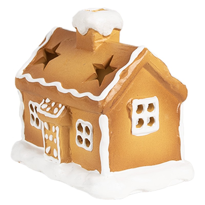 Clayre & Eef Theelichthouder Gingerbread house 11x8x10 cm Bruin Keramiek