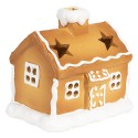 Clayre & Eef Theelichthouder Gingerbread house 11x8x10 cm Bruin Keramiek