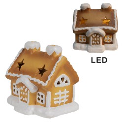 Clayre & Eef Gingerbread house met LED 11x9x11 cm Bruin Porselein