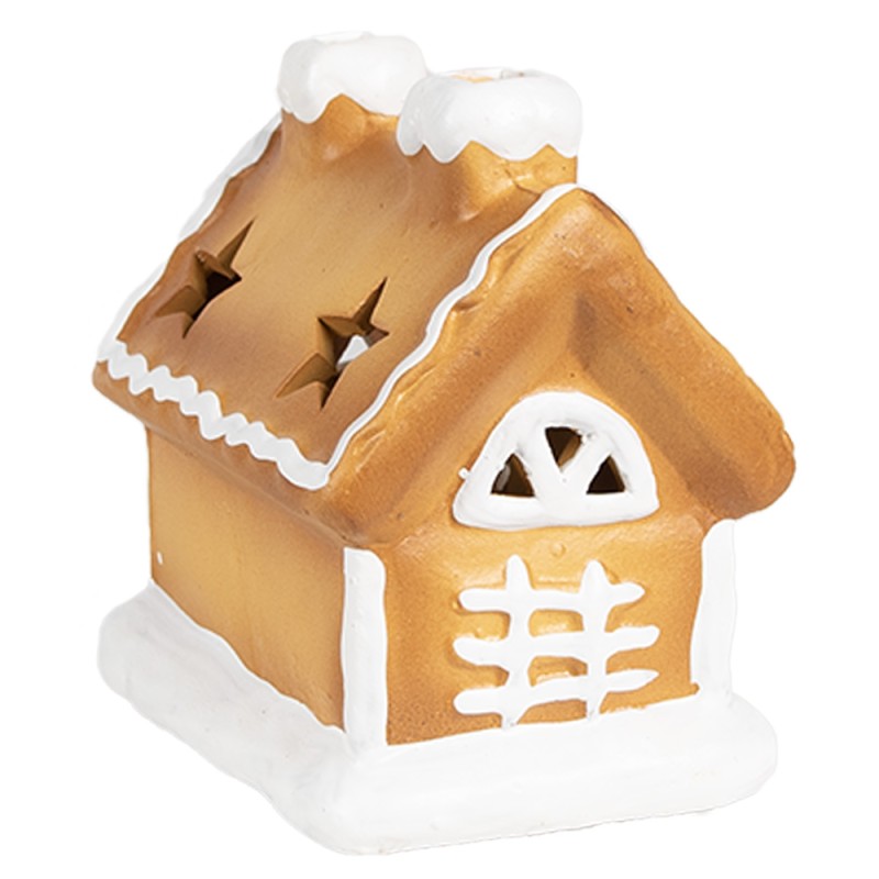 Clayre & Eef Lebkuchenhaus mit LED 11x9x11 cm Braun Porzellan