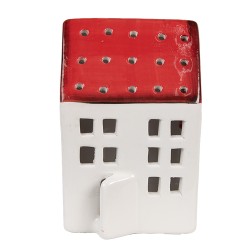 Clayre & Eef Dekorationsfigur Haus 8x7x12 cm Weiß Rot Kunststoff