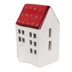 Clayre & Eef Decoratie Beeld Huis 8x7x12 cm Wit Rood Kunststof