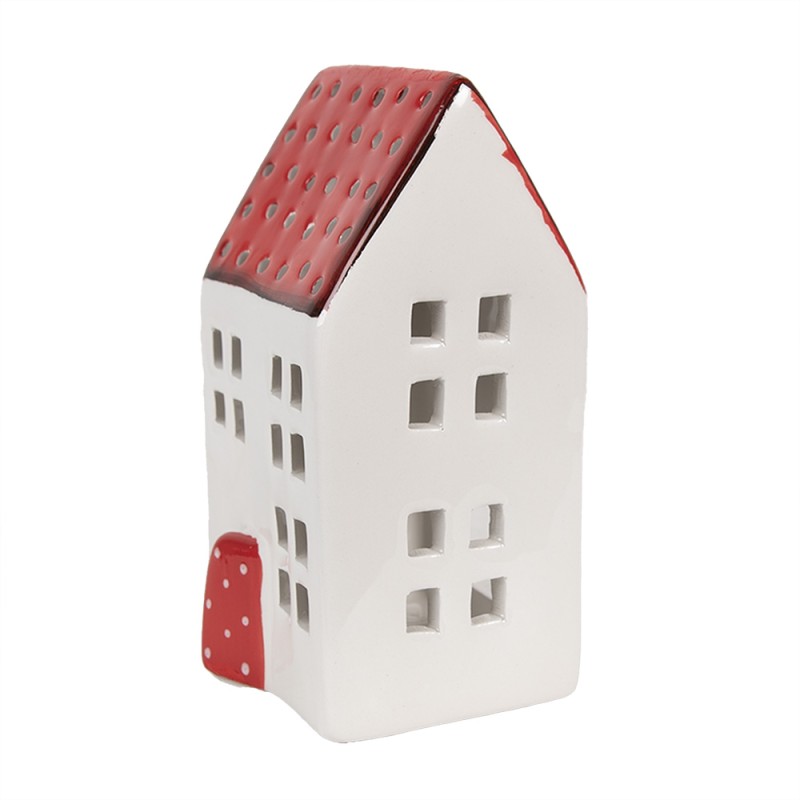 Clayre & Eef Porte-bougie Maison 8x8x15 cm Blanc Rouge Plastique