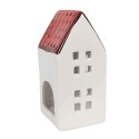 Clayre & Eef Theelichthouder Huis 8x8x15 cm Wit Rood Kunststof