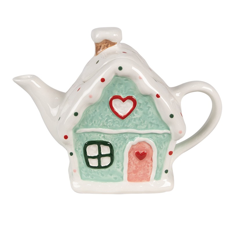 Clayre & Eef Teapot Gingerbread house 600 ml White Green Ceramic