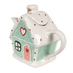 Clayre & Eef Theepot Gingerbread house 600 ml Wit Groen Keramiek