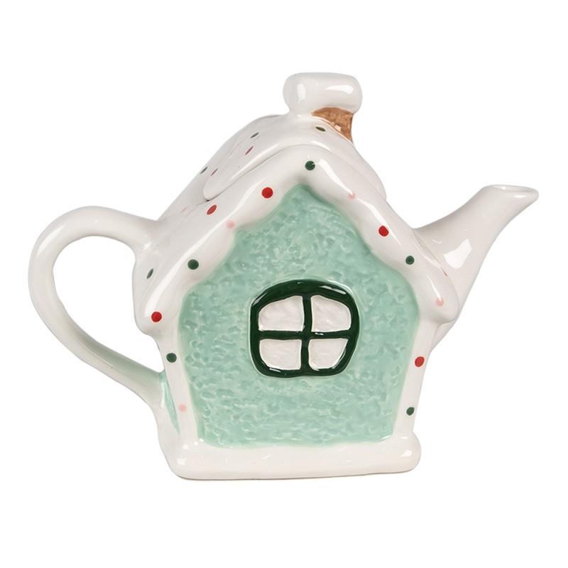 Clayre & Eef Teapot Gingerbread house 600 ml White Green Ceramic