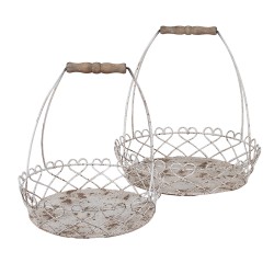 Clayre & Eef Decorative Basket Set of 2 Ø39/ Ø30 White Brown Iron