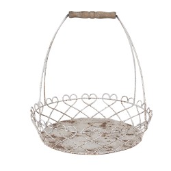 Clayre & Eef Decorative Basket Set of 2 Ø39/ Ø30 White Brown Iron