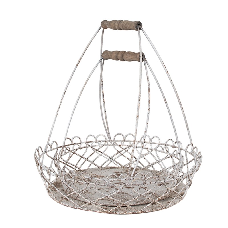 Clayre & Eef Decorative Basket Set of 2 Ø39/ Ø30 White Brown Iron