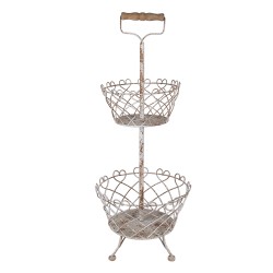 Clayre & Eef Etagere Ø 28x74 cm White Brown Iron