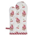 Clayre & Eef Kinderofenhandschuh 12x21 cm Rot Rosa Baumwolle Cupcakes