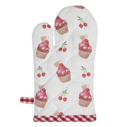 Clayre & Eef Gant de four pour enfants 12x21 cm Rouge Rose Coton Cupcakes