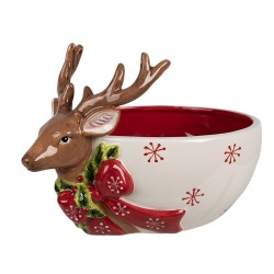 Clayre & Eef Decorative Bowl 700 ml White Red Ceramic Deer