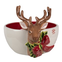 Clayre & Eef Decorative Bowl 700 ml White Red Ceramic Deer