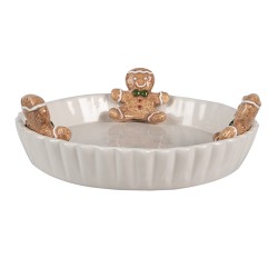 Clayre & Eef Bol de décoration Ø 23x7 cm Blanc Céramique Bonhomme en pain d‘épice