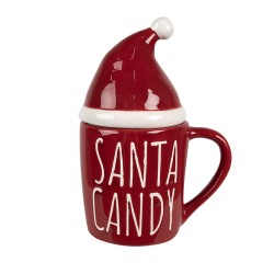 Clayre & Eef Mok Kerstmuts 300 ml Rood Keramiek SANTA CANDY