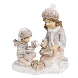 Clayre & Eef Decoratie Beeld Kinderen 15 cm Beige Kunststof