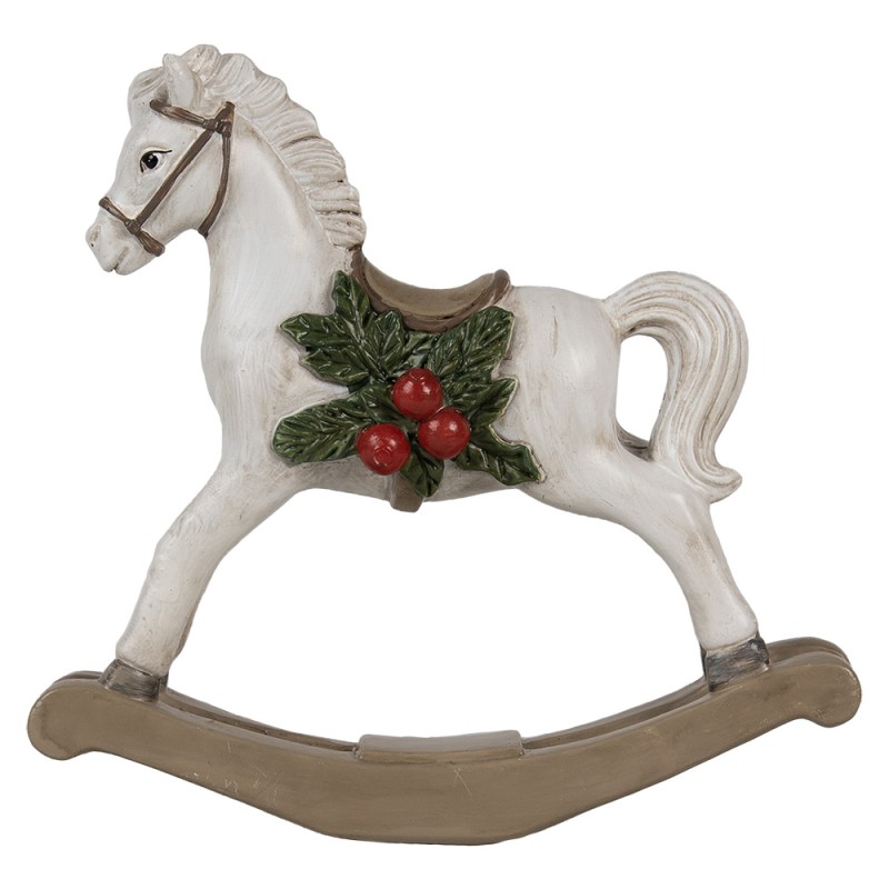 Clayre & Eef Statuetta decorativa Cavallo a dondolo 16 cm Bianco Plastica