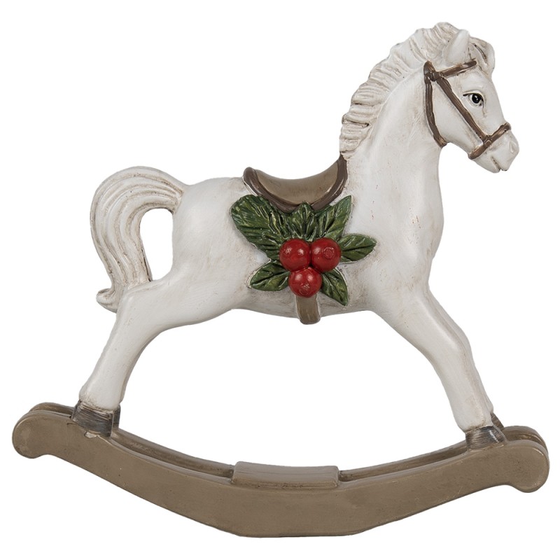 Clayre & Eef Statuetta decorativa Cavallo a dondolo 16 cm Bianco Plastica