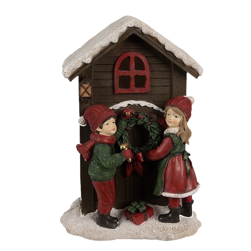 Clayre & Eef Christmas Decoration with LED Lighting House 13x10x20 cm Brown Plastic