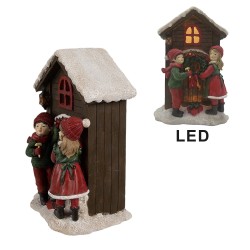 Clayre & Eef Décoration de Noël avec éclairage LED Maison 13x10x20 cm Marron Plastique