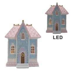 Clayre & Eef Maison en pain d'épices avec LED 12x9x15 cm Bleu Plastique