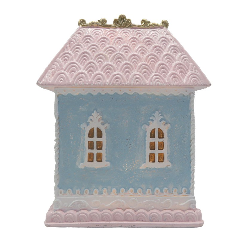 Clayre & Eef Maison en pain d'épices avec LED 12x9x15 cm Bleu Plastique