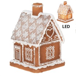 Clayre & Eef Lebkuchenhaus mit LED 18 cm Braun Polyresin