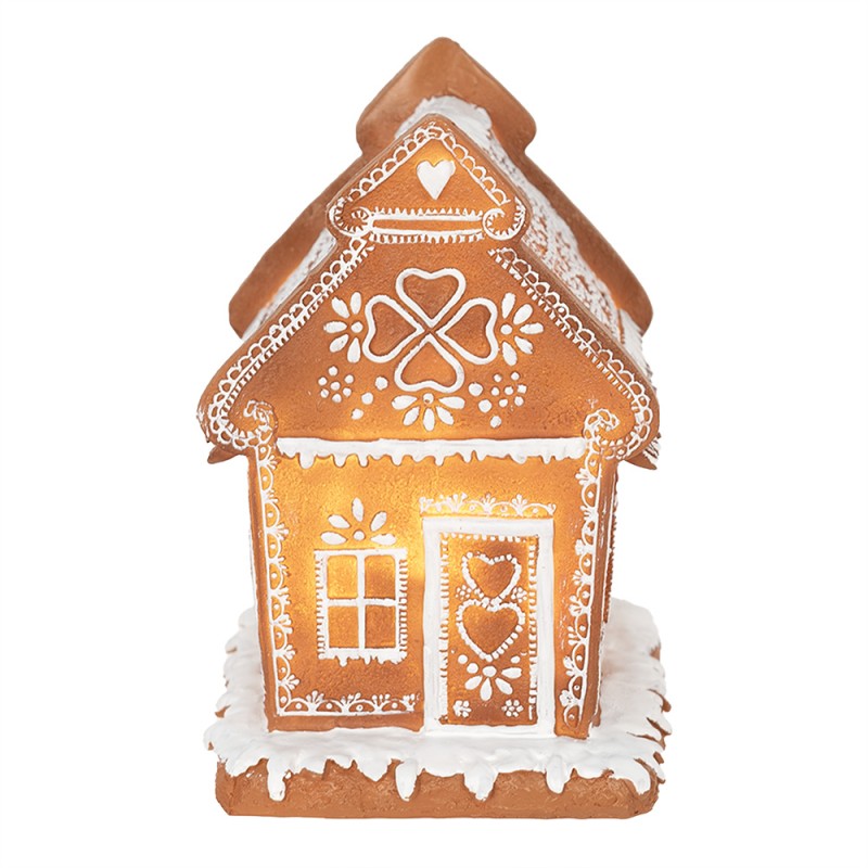 Clayre & Eef Lebkuchenhaus mit LED 17 cm Braun Polyresin