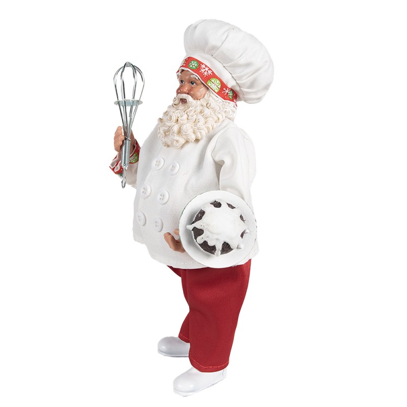 Clayre & Eef Kerstdecoratie Beeld Kerstman 27 cm Wit Rood Kunststof