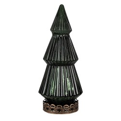 Clayre & Eef Décoration de Noël avec éclairage LED Sapin de Noël Ø 7x16 cm Vert Verre