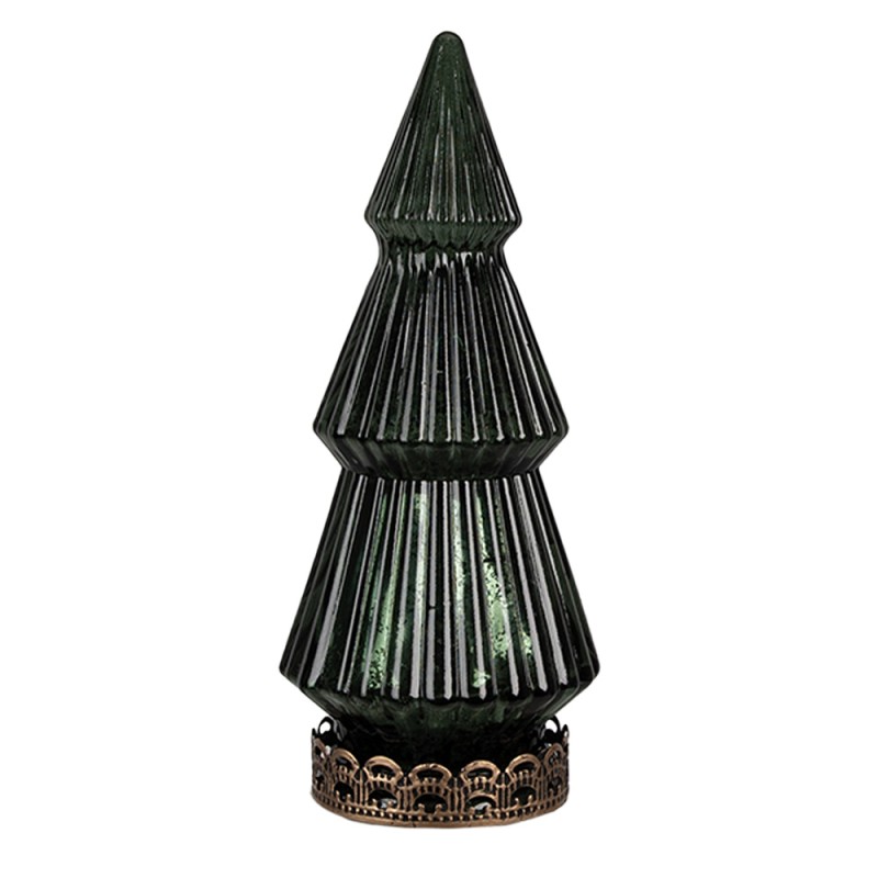 Clayre & Eef Decorazione natalizia con illuminazione a LED Albero di Natale Ø 7x16 cm Verde Vetro