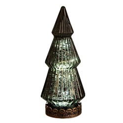 Clayre & Eef Décoration de Noël avec éclairage LED Sapin de Noël Ø 7x16 cm Vert Verre