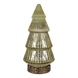 Clayre & Eef Décoration de Noël avec éclairage LED Sapin de Noël Ø 8x16 cm Vert Verre