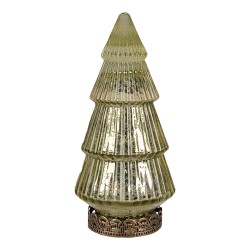 Clayre & Eef Christmas Decoration with LED Lighting Christmas Tree Ø 8x16 cm Green Glass