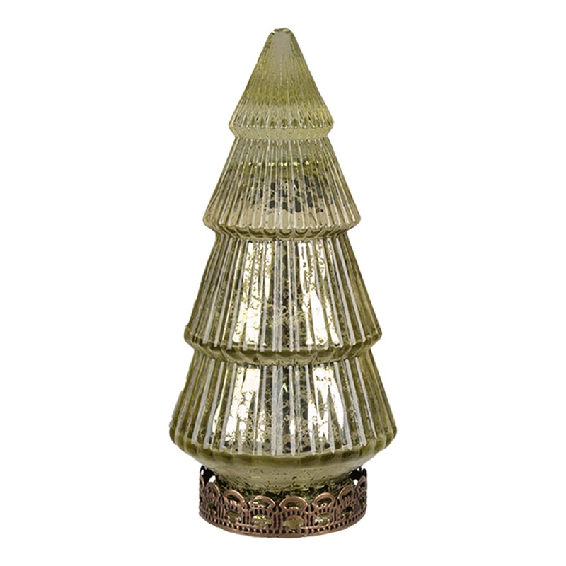 Clayre & Eef Kerstdecoratie met LED-verlichting Kerstboom Ø 8x16 cm Geel Glas