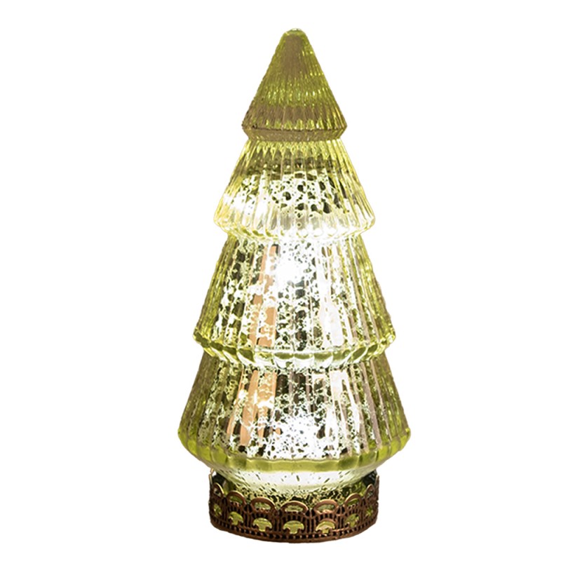 Clayre & Eef Kerstdecoratie met LED-verlichting Kerstboom Ø 8x16 cm Geel Glas