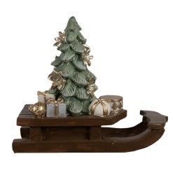 Clayre & Eef Kerstdecoratie Beeld Slee 20x8x17 cm Bruin Kunststof