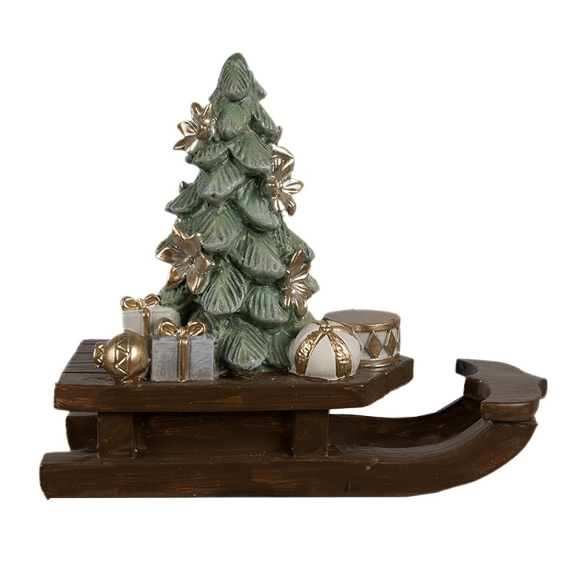 Clayre & Eef Statuetta decorativa di Natale Slitta 20x8x17 cm Marrone Plastica