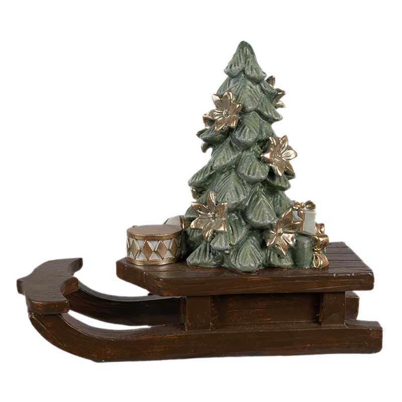 Clayre & Eef Kerstdecoratie Beeld Slee 20x8x17 cm Bruin Kunststof