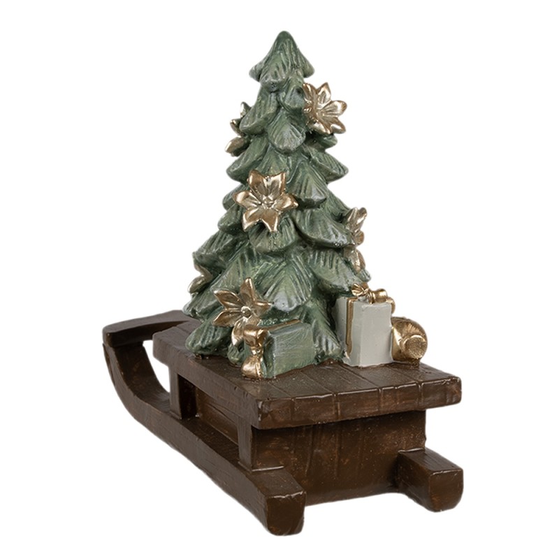 Clayre & Eef Kerstdecoratie Beeld Slee 20x8x17 cm Bruin Kunststof