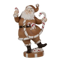 Clayre & Eef Kerstdecoratie Beeld Kerstman 20 cm Bruin Wit Kunststof