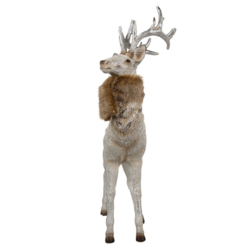 Clayre & Eef Dekorationsfigur Hirsch 35x16x44 cm Silberfarbig Kunststoff