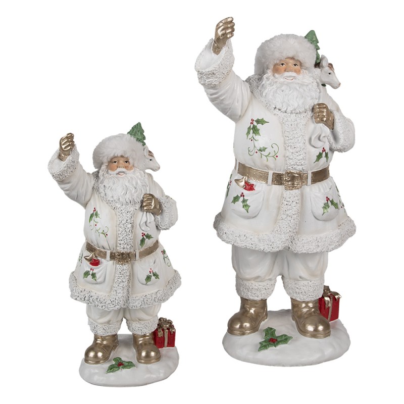 Clayre & Eef Weihnachtsdekorationsfigur Weihnachtsmann 43 cm Weiß Kunststoff