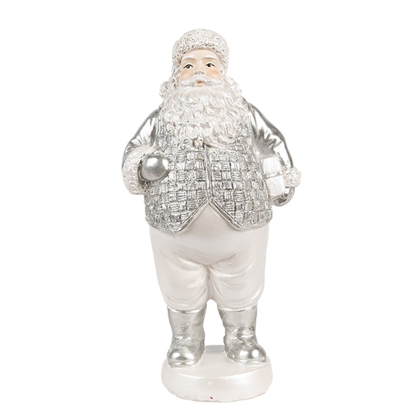 Clayre & Eef Weihnachtsdekorationsfigur Weihnachtsmann 16 cm Silberfarbig Kunststoff