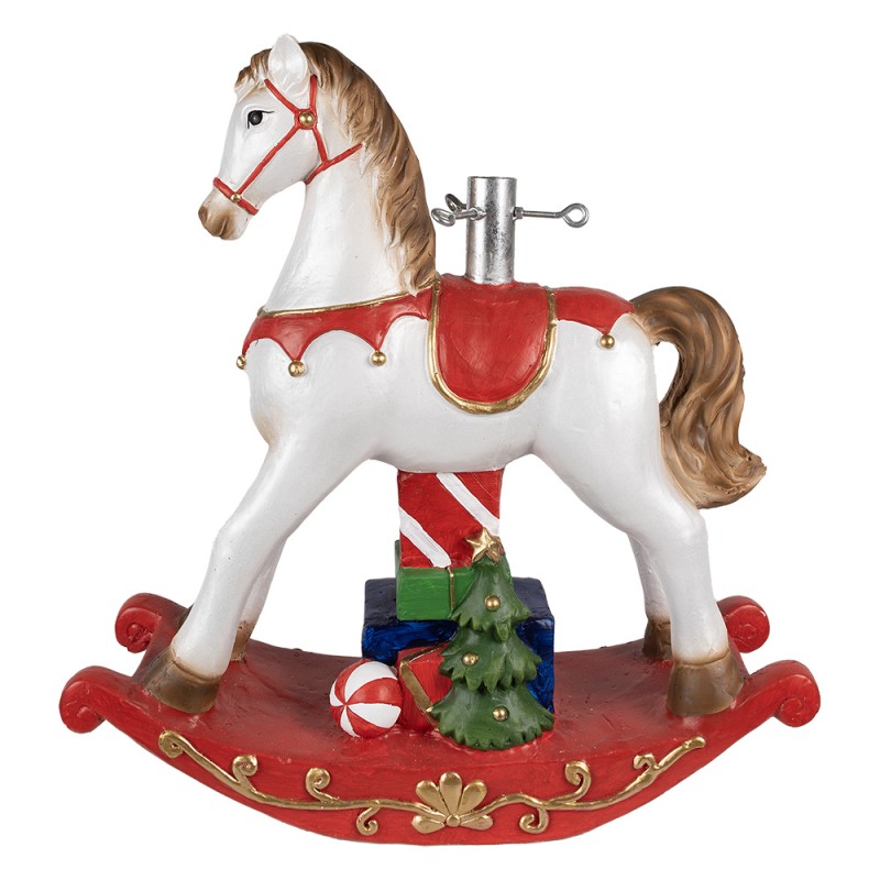 Clayre & Eef Supporto per albero di Natale Cavallo a dondolo 69x19x64 cm Bianco Rosso  Plastica