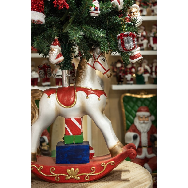 Clayre & Eef Supporto per albero di Natale Cavallo a dondolo 69x19x64 cm Bianco Rosso  Plastica